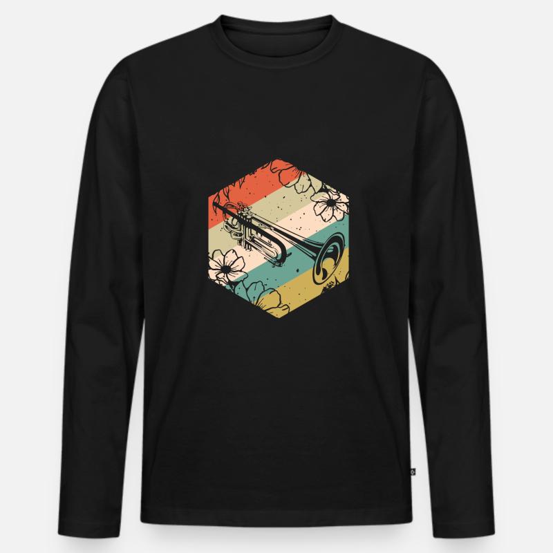 Trompete Blumen Retro - Männer Premium Bio Langarmshirt - Schwarz