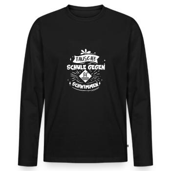 Tausche Schule gegen Schwimmen Wassersport - Männer Premium Bio Langarmshirt - Schwarz - Vorne - Nico (187cm)