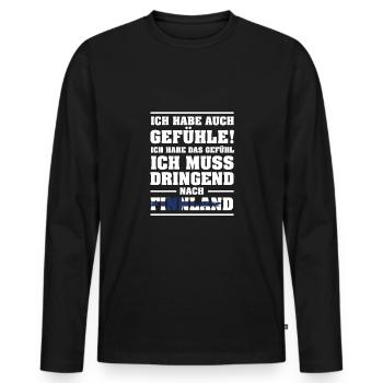 Ich muss dringend nach Finnland Urlaub Geschenk - Männer Premium Bio Langarmshirt - Schwarz - Vorne - Nico (187cm)