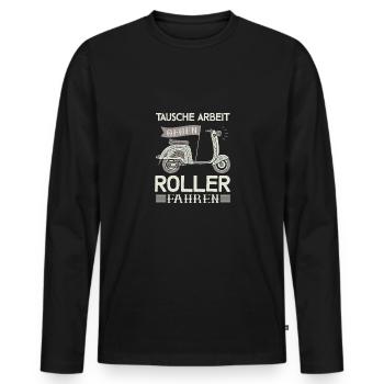 Échanger du travail contre des scooters, des scooters, des scooters - T-shirt manches longues Premium bio Homme - noir - Devant - Nico (187cm)