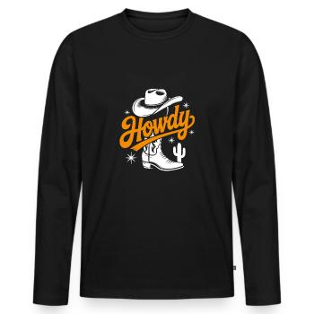 Howdy Country Dance Linedance. Stetson und Boots - Männer Premium Bio Langarmshirt - Schwarz - Vorne - Nico (187cm)