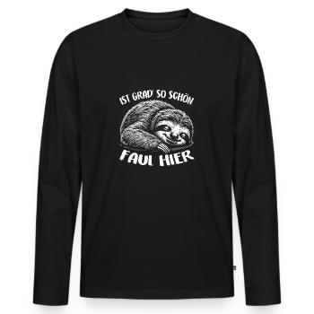 Faultier jetzt nur keinen Stress lustiger Spruch - Männer Premium Bio Langarmshirt - Schwarz - Vorne - Nico (187cm)