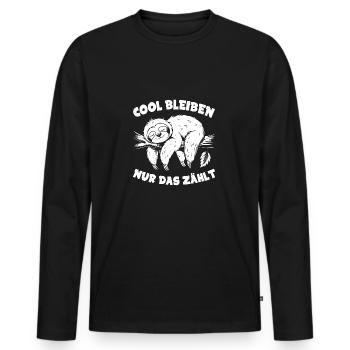 Lustiges Faultier cool bleiben - Männer Premium Bio Langarmshirt - Schwarz - Vorne - Nico (187cm)
