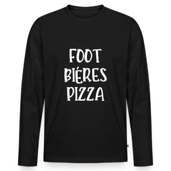 foot bières pizza - T-shirt manches longues Premium bio Homme - noir - Devant - Nico (187cm)