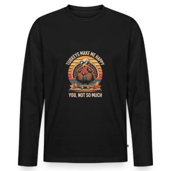 Funny Thanksgiving design with turkey - Men's Premium Organic Long Sleeve Shirt - black - Front - Nico (187cm)