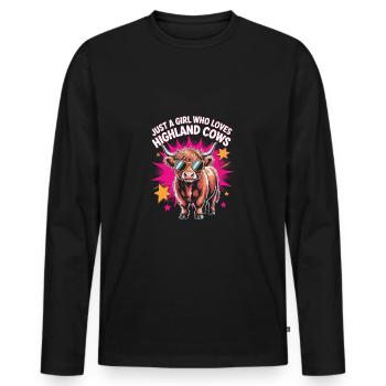 Juste une fille qui aime les vaches Highland - T-shirt manches longues Premium bio Homme - noir - Devant - Nico (187cm)