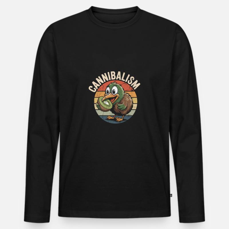 Lustiges Kiwi Cannibalism - Männer Premium Bio Langarmshirt - Schwarz