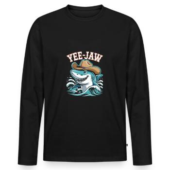 Yee Jaw Lustiger Cowboy Hai - Männer Premium Bio Langarmshirt - Schwarz - Vorne - Nico (187cm)
