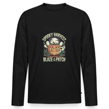 Drôle de citrouille au cannabis - T-shirt manches longues Premium bio Homme - noir - Devant - Nico (187cm)