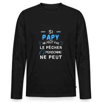 papy pêcheur canne à pêche - T-shirt manches longues Premium bio Homme - noir - Devant - Nico (187cm)