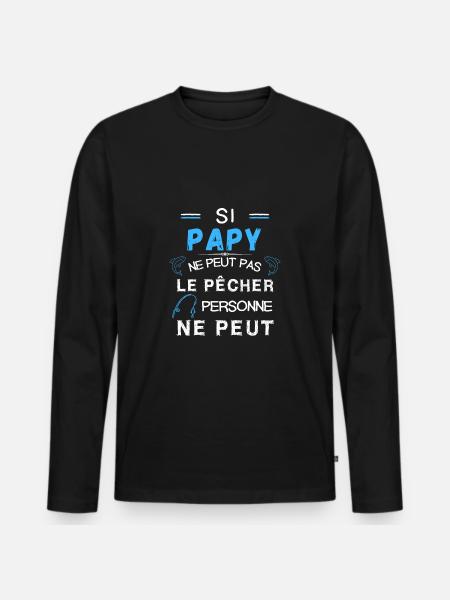 papy pêcheur canne à pêche - T-shirt manches longues Premium bio Homme - noir