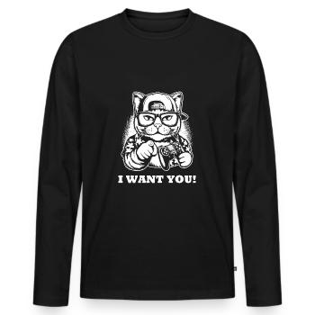 Gameing Cat I Want You Gift for Gamer - Men's Premium Organic Long Sleeve Shirt - black - Front - Nico (187cm)