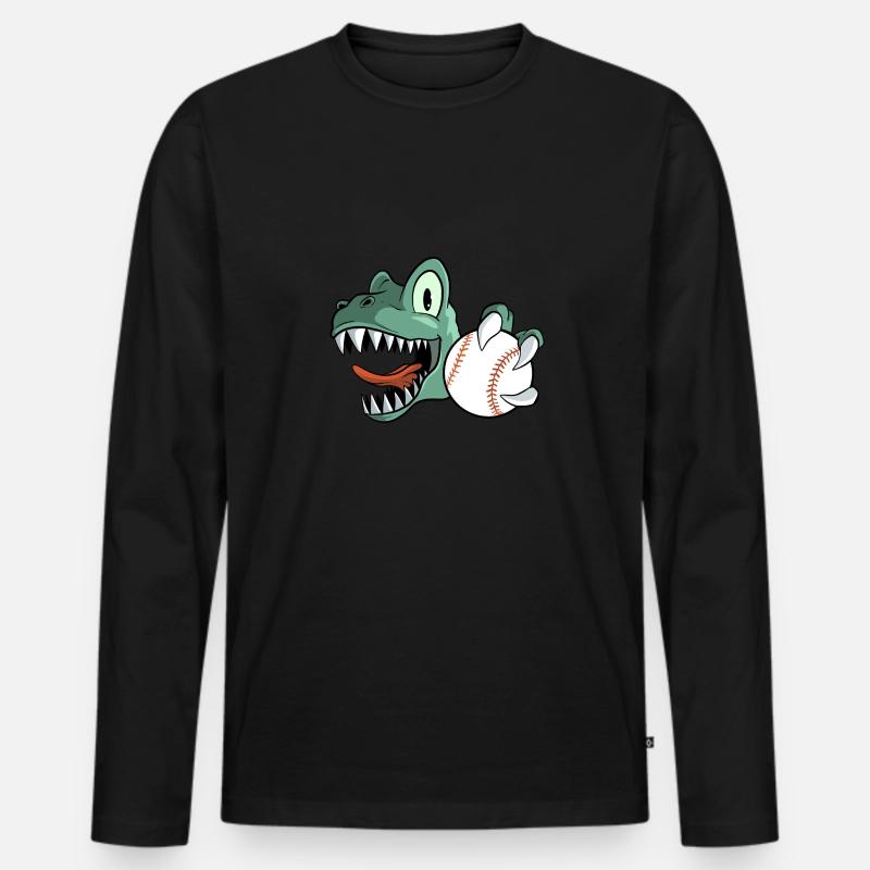 T-Rex Dinosaurier Baseball - Männer Premium Bio Langarmshirt - Schwarz