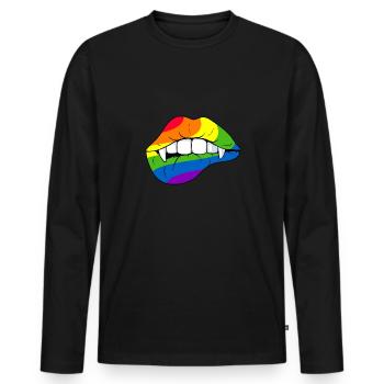 Rainbow Flag Vampire Mouth Lips Pride - Men's Premium Organic Long Sleeve Shirt - black - Front - Nico (187cm)