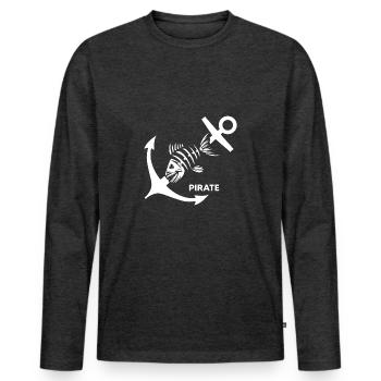 Kapitän ahoi Pirat "Anker gelichtet" Bootsmann - Männer Premium Bio Langarmshirt - Anthrazit meliert - Vorne - Nico (187cm)