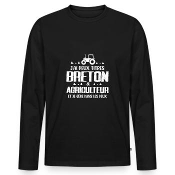 Breton agriculteur agriculture Bretagne drôle - T-shirt manches longues Premium bio Homme - noir - Devant - Nico (187cm)