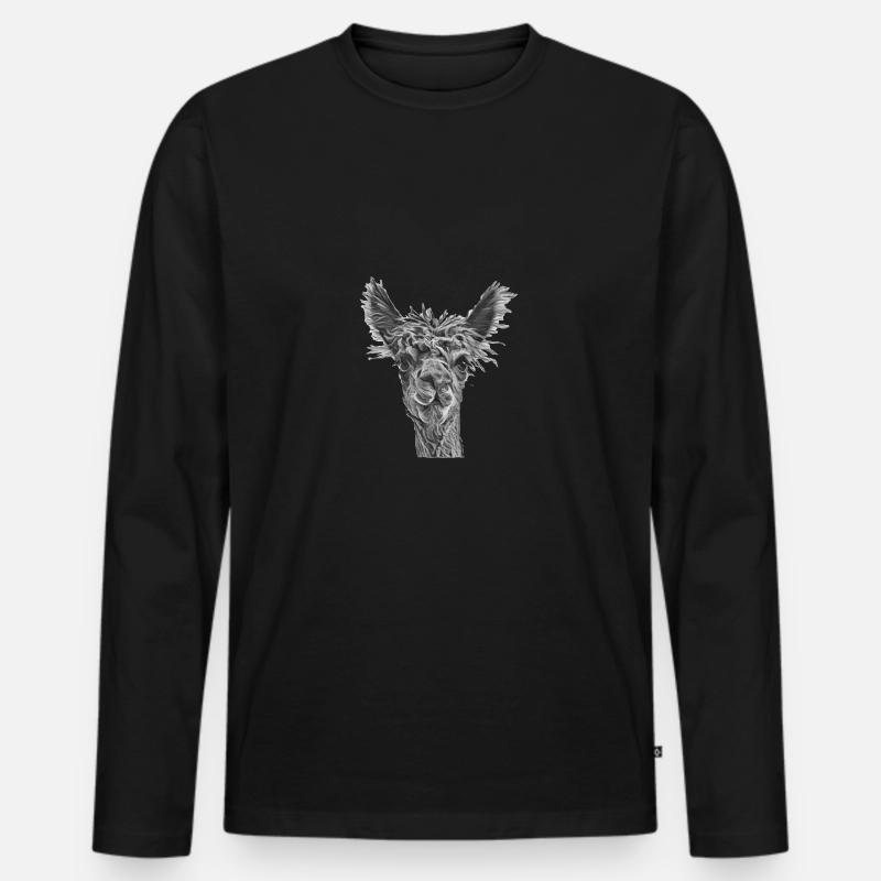 Alpaca Schwarz Weiß - Männer Premium Bio Langarmshirt - Schwarz