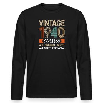 Naissance 1940 naissance anniversaire rétro - T-shirt manches longues Premium bio Homme - noir - Devant - Nico (187cm)