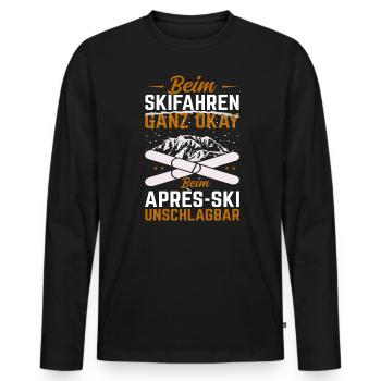 Beim Skifahren okay bei Après Ski unschlagbar - Männer Premium Bio Langarmshirt - Schwarz - Vorne - Nico (187cm)