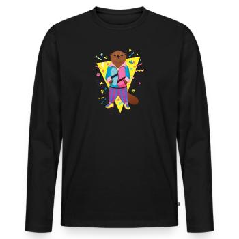 Cool 80's Otter - Männer Premium Bio Langarmshirt - Schwarz - Vorne - Nico (187cm)