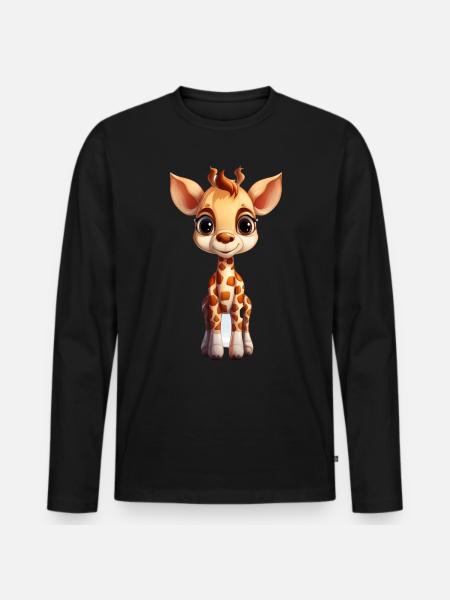Bébé girafe mignon - T-shirt manches longues Premium bio Homme - noir