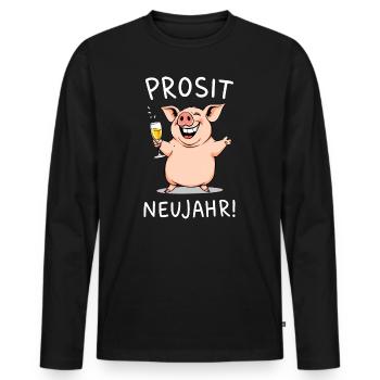 Silvester lustig Prosit Neujahr Schwein Prost Sekt - Männer Premium Bio Langarmshirt - Schwarz - Vorne - Nico (187cm)