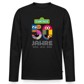 Rue Sésame 50 ans Wer, Wie, Was - T-shirt manches longues Premium bio Homme - noir - Devant - Nico (187cm)