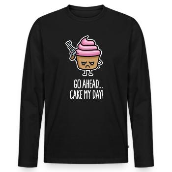 Funny cupcake pun sayings, cake my day - Men's Premium Organic Long Sleeve Shirt - black - Front - Nico (187cm)