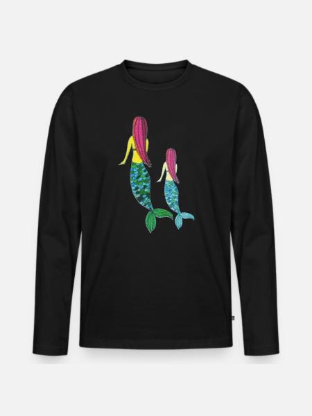 meerjungrau mutter tochter - Männer Premium Bio Langarmshirt - Schwarz