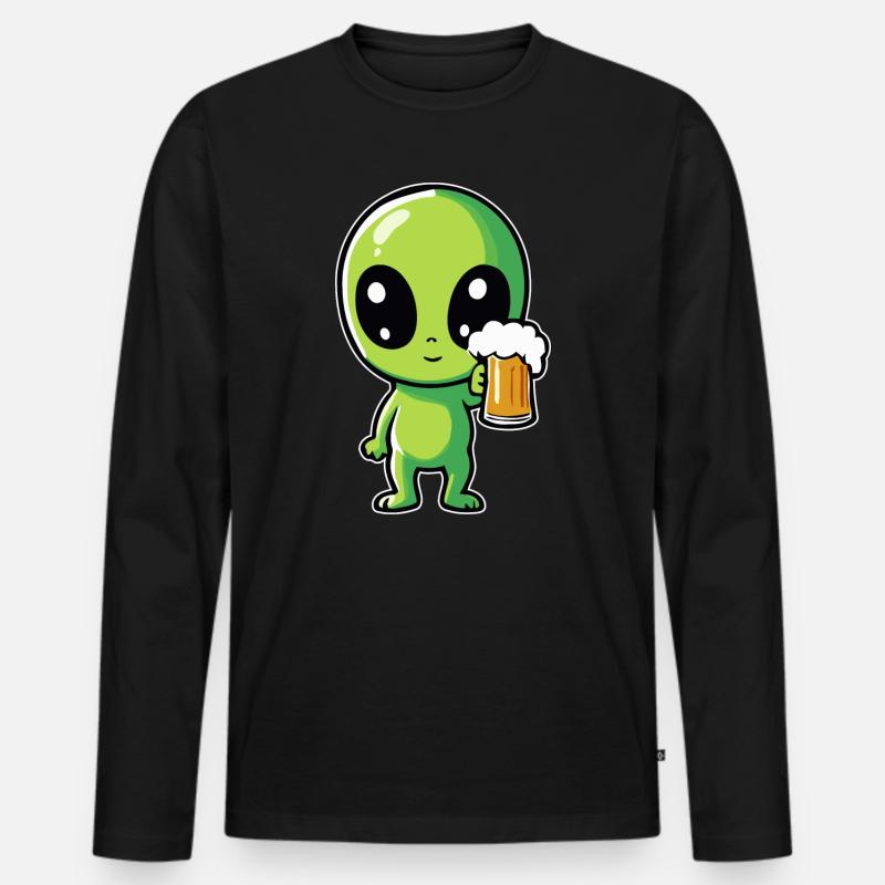 Alien mit Bier - Männer Premium Bio Langarmshirt - Schwarz