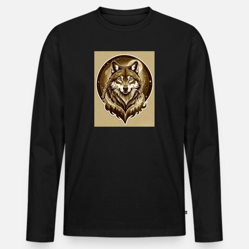 Mondwolf-Wappen im Wald - Männer Premium Bio Langarmshirt - Schwarz
