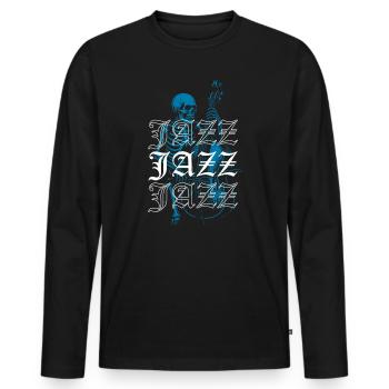 Skelett, Jazzmusiker, Abbildung - Männer Premium Bio Langarmshirt - Schwarz - Vorne - Nico (187cm)