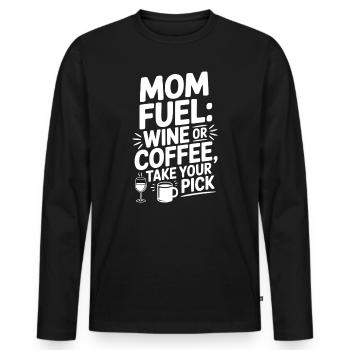 Carburant pour maman : vin ou café Faites votre choix - T-shirt manches longues Premium bio Homme - noir - Devant - Nico (187cm)