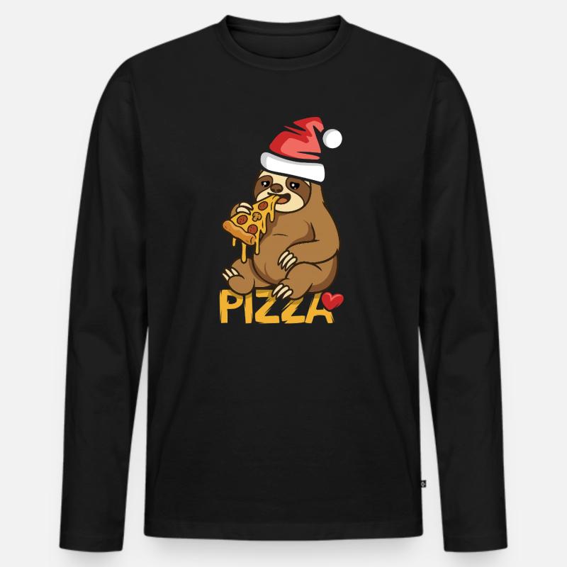 Faultier isst Pizza Weihnachtsdesign - Männer Premium Bio Langarmshirt - Schwarz