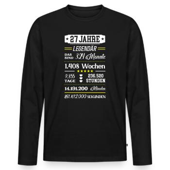 Birthday 27th Year Birthday Gift 27 Old - Men's Premium Organic Long Sleeve Shirt - black - Front - Nico (187cm)