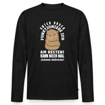 Unter Druck funktioniere ich am besten - Männer Premium Bio Langarmshirt - Schwarz - Vorne - Nico (187cm)
