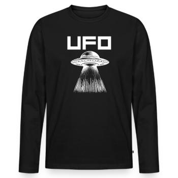 UFO-Lichtstrahl Muster - Männer Premium Bio Langarmshirt - Schwarz - Vorne - Nico (187cm)