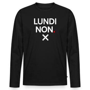 MONDAY NO | Minimal Monday humor - Men's Premium Organic Long Sleeve Shirt - black - Front - Nico (187cm)