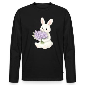 Bunny with lilac illustration - Men's Premium Organic Long Sleeve Shirt - black - Front - Nico (187cm)