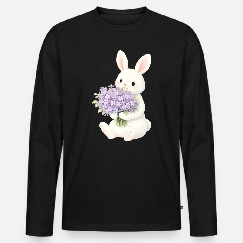 Hase mit Flieder Illustration  - Männer Premium Bio Langarmshirt - Schwarz