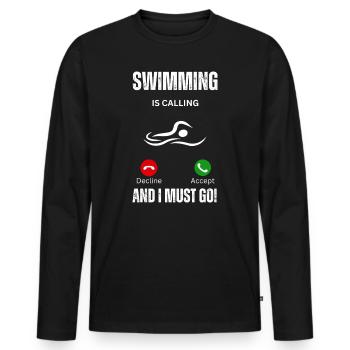 Schwimmen ruft und ich muss gehen - Männer Premium Bio Langarmshirt - Schwarz - Vorne - Nico (187cm)