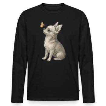 Chihuahua dog looking at butterfly - Men's Premium Organic Long Sleeve Shirt - black - Front - Nico (187cm)