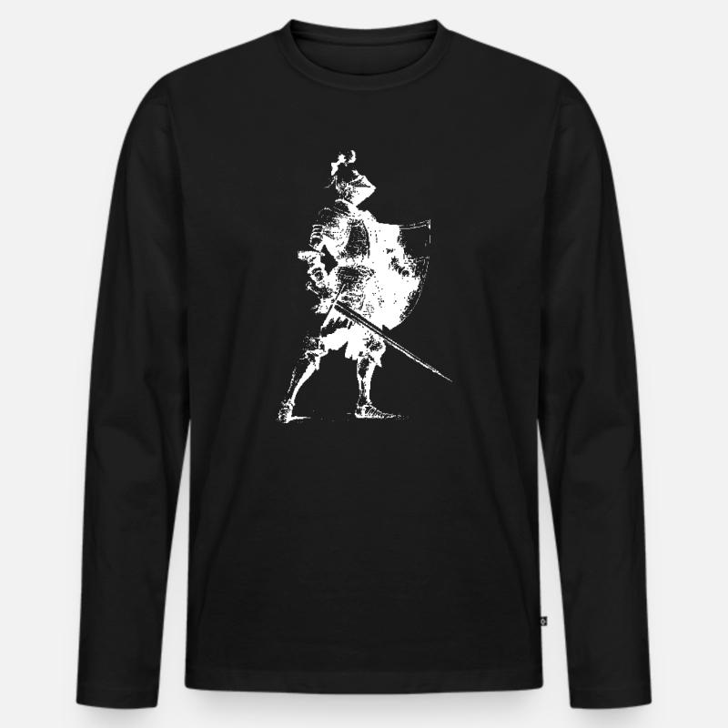 Ritter-Silhouette mit Schild - Männer Premium Bio Langarmshirt - Schwarz