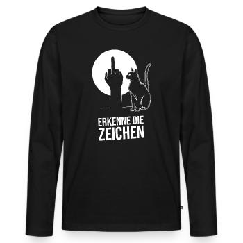 Erkenne Die Zeichen Mittelfinger Schatten Mieze - Männer Premium Bio Langarmshirt - Schwarz - Vorne - Nico (187cm)