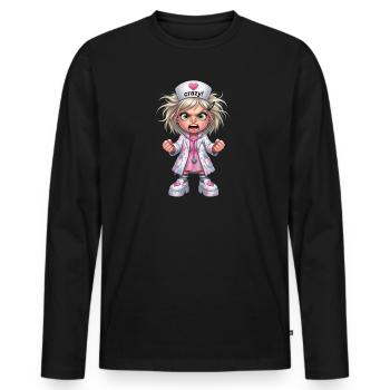 Crazy Nurse Cartoon - Men's Premium Organic Long Sleeve Shirt - black - Front - Nico (187cm)