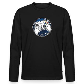 Controller Logo want to Play - Men's Premium Organic Long Sleeve Shirt - black - Front - Nico (187cm)
