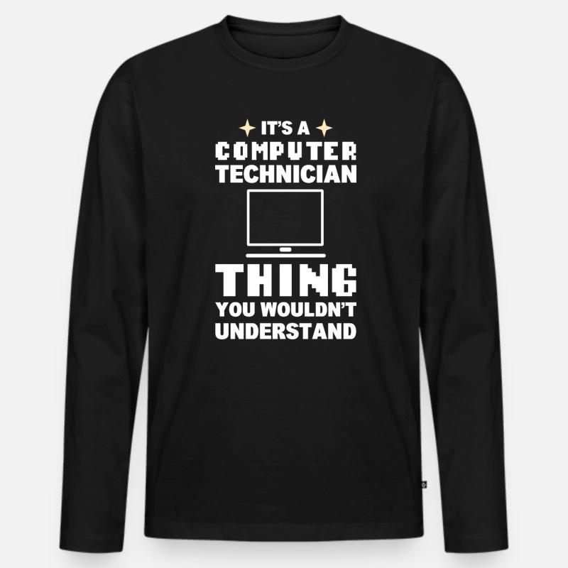 Lustiger Computerfreak Computertechniker - Männer Premium Bio Langarmshirt - Schwarz