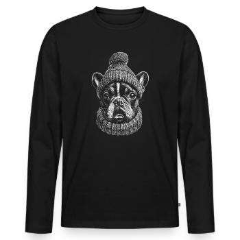 French Bulldog Bobble Hat Dogs Frenchie - Men's Premium Organic Long Sleeve Shirt - black - Front - Nico (187cm)