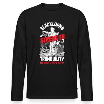 Slacklining, where strength meets tranquility, in - Men's Premium Organic Long Sleeve Shirt - black - Front - Nico (187cm)