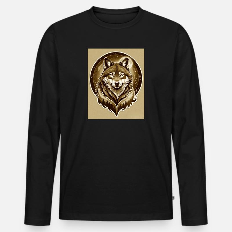 Wolf - Männer Premium Bio Langarmshirt - Schwarz